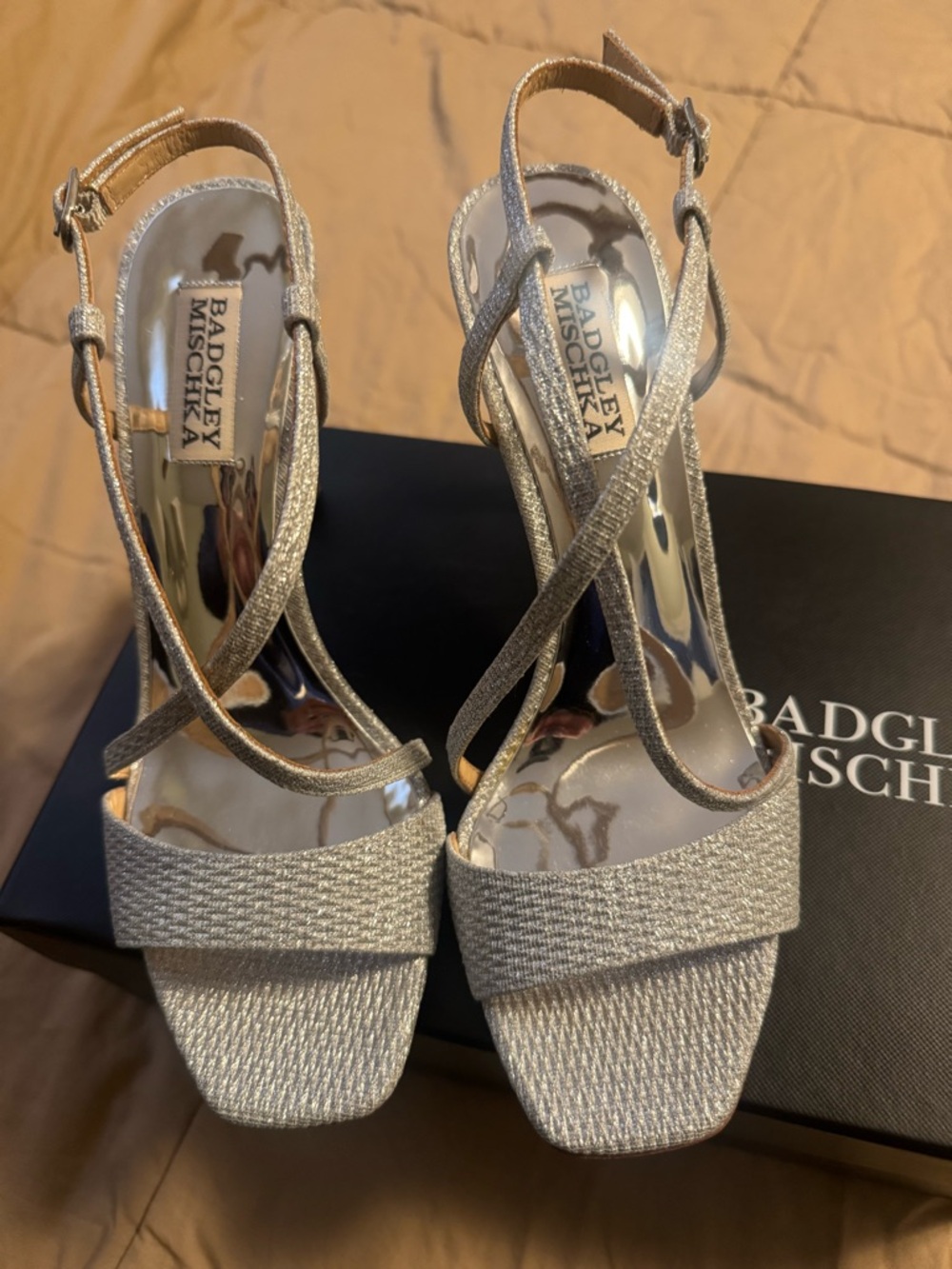 Badgley Mischka Silver Glitter Flat with Tan Insole